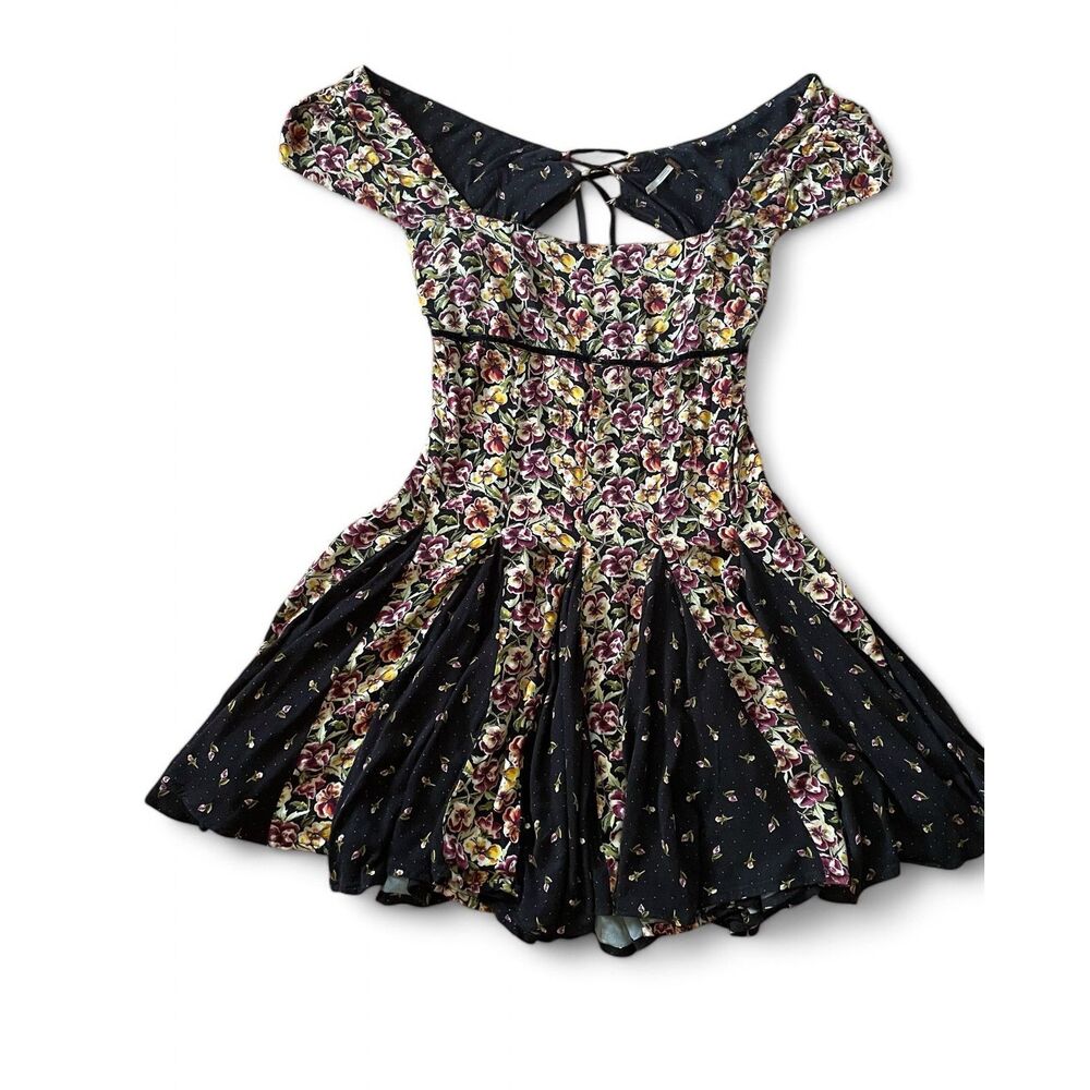 Free People Floral Mini Dress - Black and Pink
